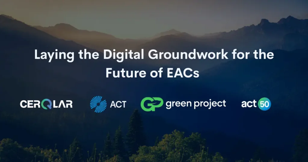 Landscape view with logos of CerQlar, ACT, Green Project, and act50 – representing digital collaboration in clean energy markets